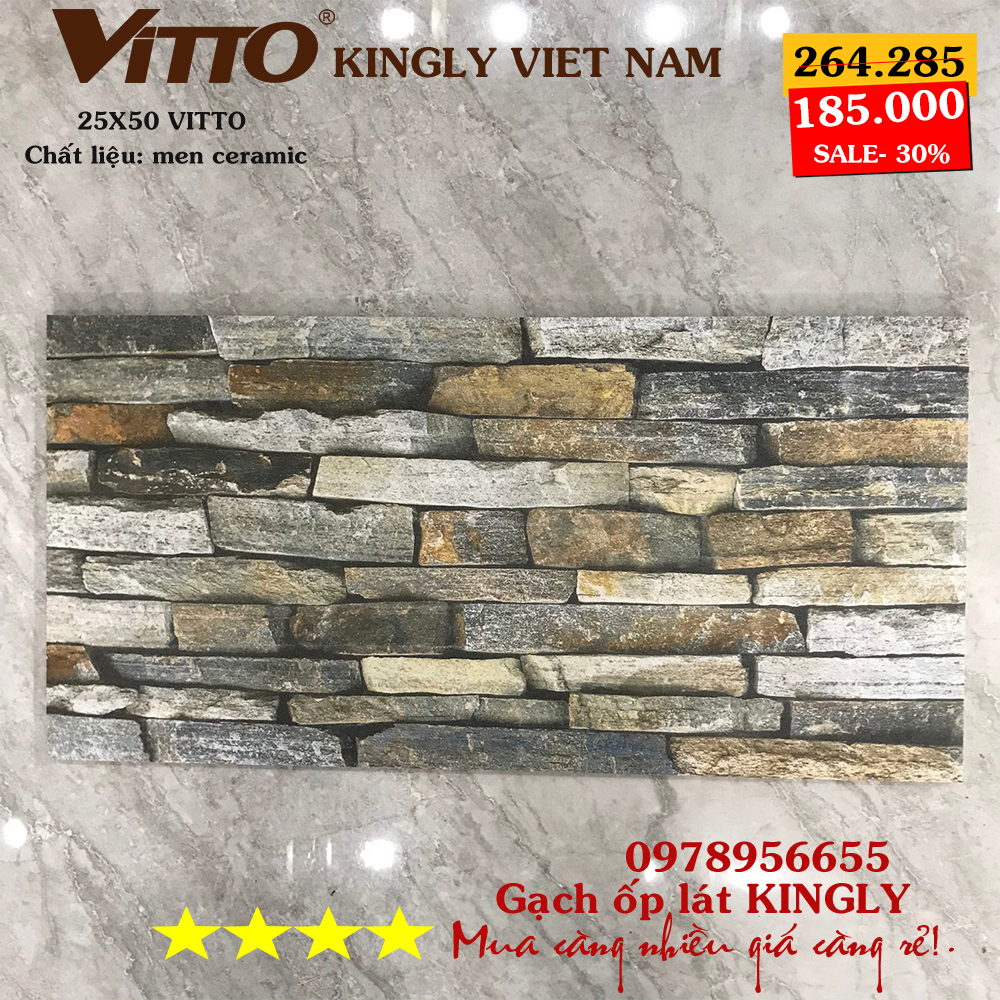 Gạch trang trí Vitto 25x50 1307 | Gạch giả đá trang trí Vitto